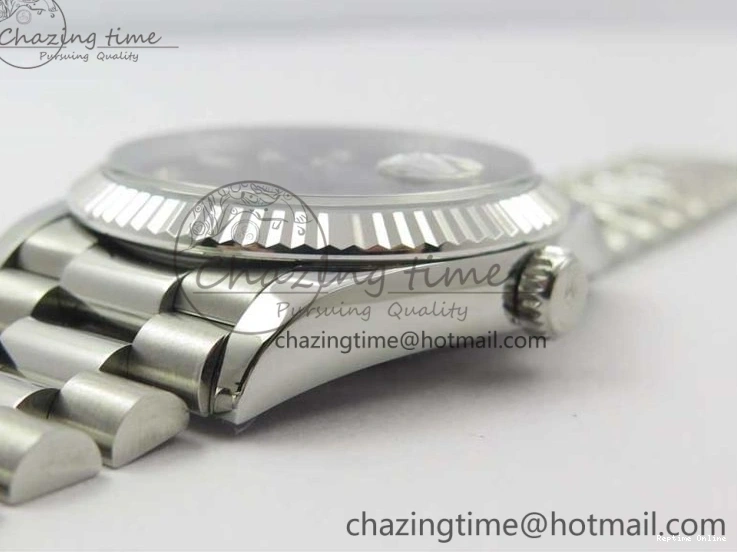 0415 TopPick Day-Date 36 SS 128239 Bp Maker Best Edition Black Dial Crystral Markers on President Bracelet 3149